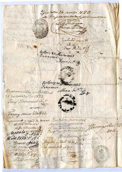 ITALIA Pasaporte dado en Nápoles por el Reino de las dos Sicilias a un ciudadano italiano Año 1822 Hoja 2 reverso