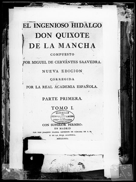 CA-0745-VI_Cubierta del tomo I del libro El Ingenioso Hidalgo Don Quixote de la Mancha (Madrid-Joaquín Ibarra, 1780) de Miguel de Cervantes Saavedra