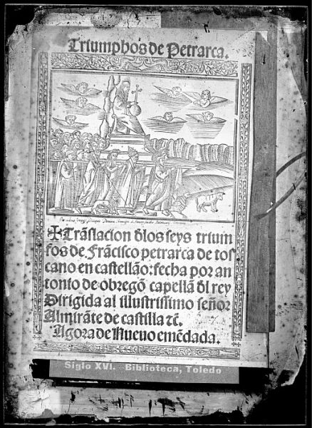 CA-0831-VI_Grabado de la procesión del triunfo de la divinidad que ilustra la cubierta del libro Triumphos de Petrarca Tra[n]slacion d[e] los seys Triumfos de Fra[n]cisco Petrarca , impreso en Sevilla en 1526