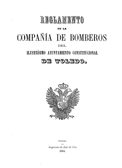 Portada reglamento Cuerpo de Bomberos de Toledo 1864