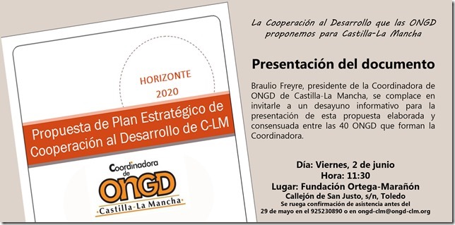 https://www.toledo.es/wp-content/uploads/2017/05/image001.jpg. Presentación del documento:»Propuesta de Plan Estratégico de Cooperación al Desarrollo en CLM»