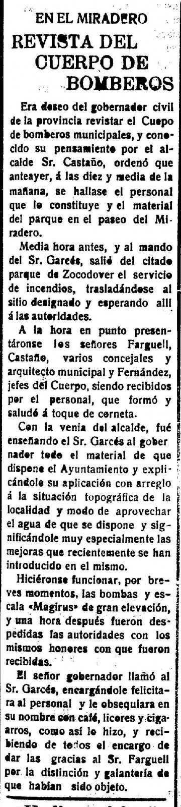 Maniobra Bomberos en el Miradero 3 de noviembre de 1921. El Castellano