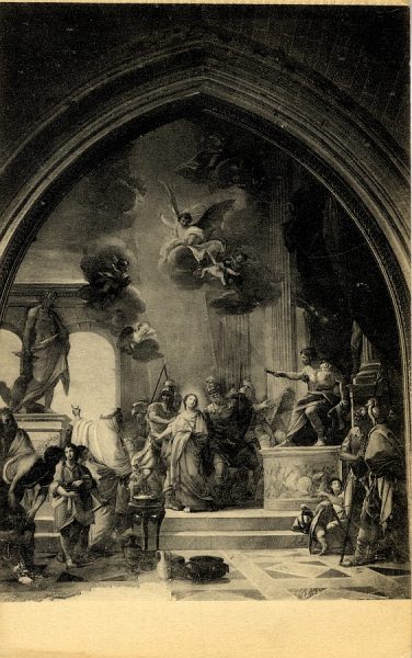 10783 - Catedral. Claustro. Maella. Santa Leocadia ante el tirano. Fresco. Siglo XVIII