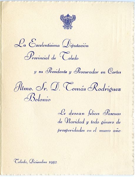 006-2 - Año 1950 _ Felicitación del Presidente de la Diputación Provincial de Toledo