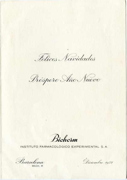 007-2 - Año 1952 _ Felicitación de Biohorm Instituto Farmacológico Experimental