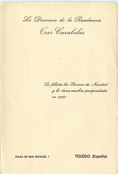027-2 - Año 1966 _ Felicitación de la Residencia Tres Carabelas, Toledo