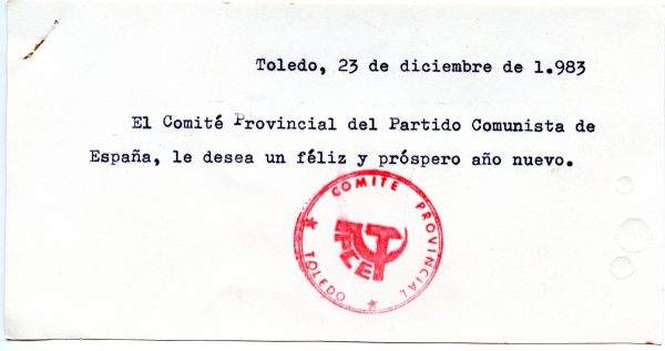054-2 - Año 1983 _ Felicitación del Comité Provincial del Partido Comunista