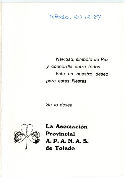 066-2 - Año 1984 _ Felicitación de APANAS de Toledo