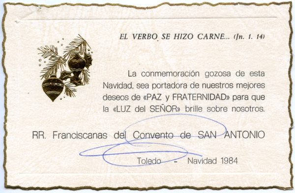 070 - Año 1984 _ Felicitación del Convento de San Antonio de Toledo