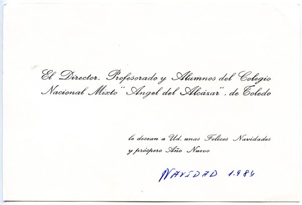 078 - Año 1984 _ Felicitación del Colegio Nacional Ángel del Alcázar