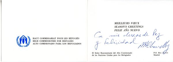 083-2 - Año 1984 _ Felicitación del Alto Comisionado de las Naciones Unidas para los Refugiados