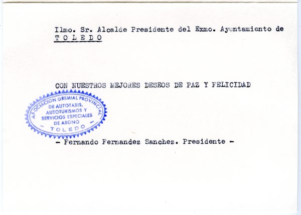 084-2 - Año 1984 _ Felicitación de la Asociación Gremial de Autotaxis