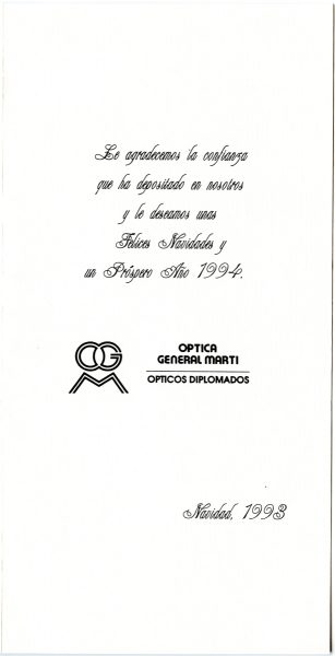 093-2 - Año 1993 _ Felicitación de Óptica General Martí