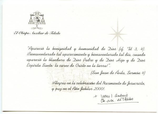 096 - Año 1999 _ Felicitación del Obispo Auxiliar de Toledo