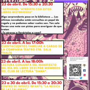 rograma de actividades para el Día del Libro en La Biblioteca Municipal de Santa María de Benquerencia.