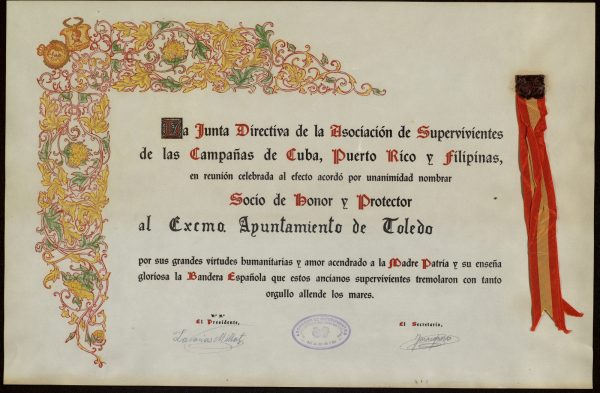 1969 ca - Socio de honor y protector de Asociación de Supervivientes de las Campañas de Cuba, Puerto Rico y Filipinas