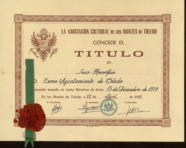 1980-04-22 - Socio honorífico de la Asociación Cultural de los Montes de Toledo
