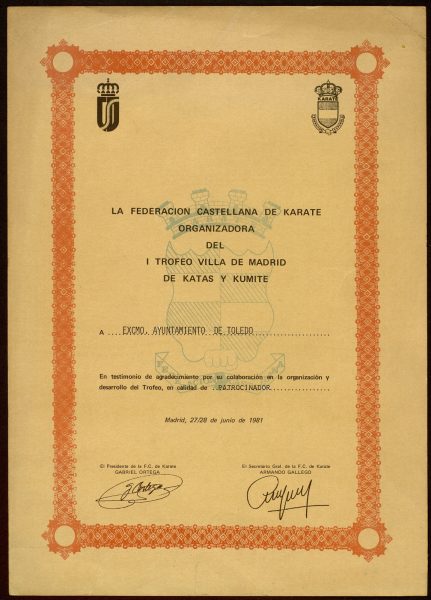 1981-06-28 - Agradecimiento por la colaboración en el I Trofeo Villa de Madrid de Katas y Kumite