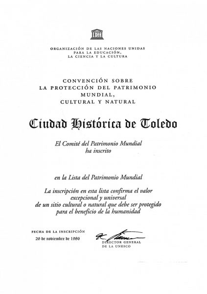 1986-11-26 - Inscripción de la Ciudad histórica de Toledo en la lista del Patrimonio Mundial de la UNESCO