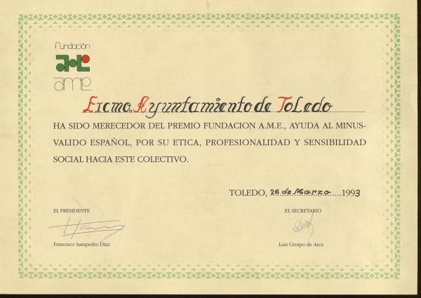1993-03-26 - Agradecimiento por la ayuda prestada a la Fundación de Ayuda al Minusválido Español