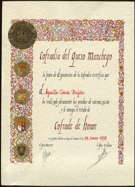 1998-06-28 - Cofrade de honor de la Cofradía del Queso Manchego
