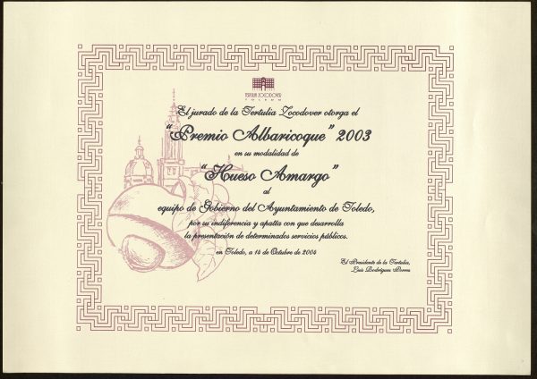 2004-10-14 - Premio Albaricoque 2003 otorgado por la Tertulia Zocodover