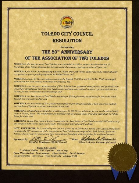 2011 - Conmemoración del 80 aniversario de las relaciones con Toledo Ohio