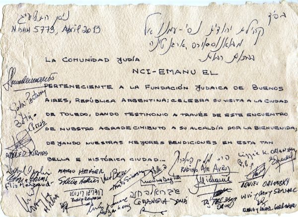 2013-04-02 - Agradecimiento a la acogida dispensada a lacomunidad judía NCI Emanú El (Buenos Aires)