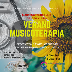 VERANO MUSICOTERAPIA: taller para niñ@s de 4 a 7 años