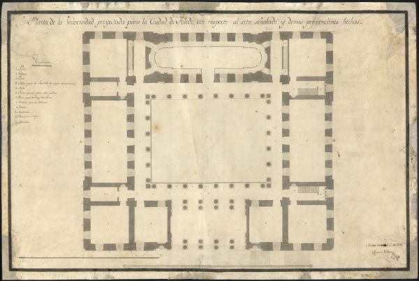 Plano de la planta superior del Palacio de Lorenzana realizado por Ignacio Haan en 1792