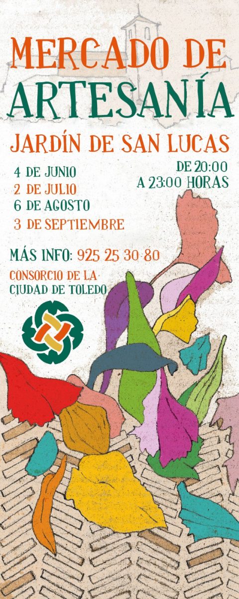https://www.toledo.es/wp-content/uploads/2022/08/cartel-mercado-artesanos-verano-2022-480x1200.jpg. Mercado de Artesanía en el Jardín de San Lucas