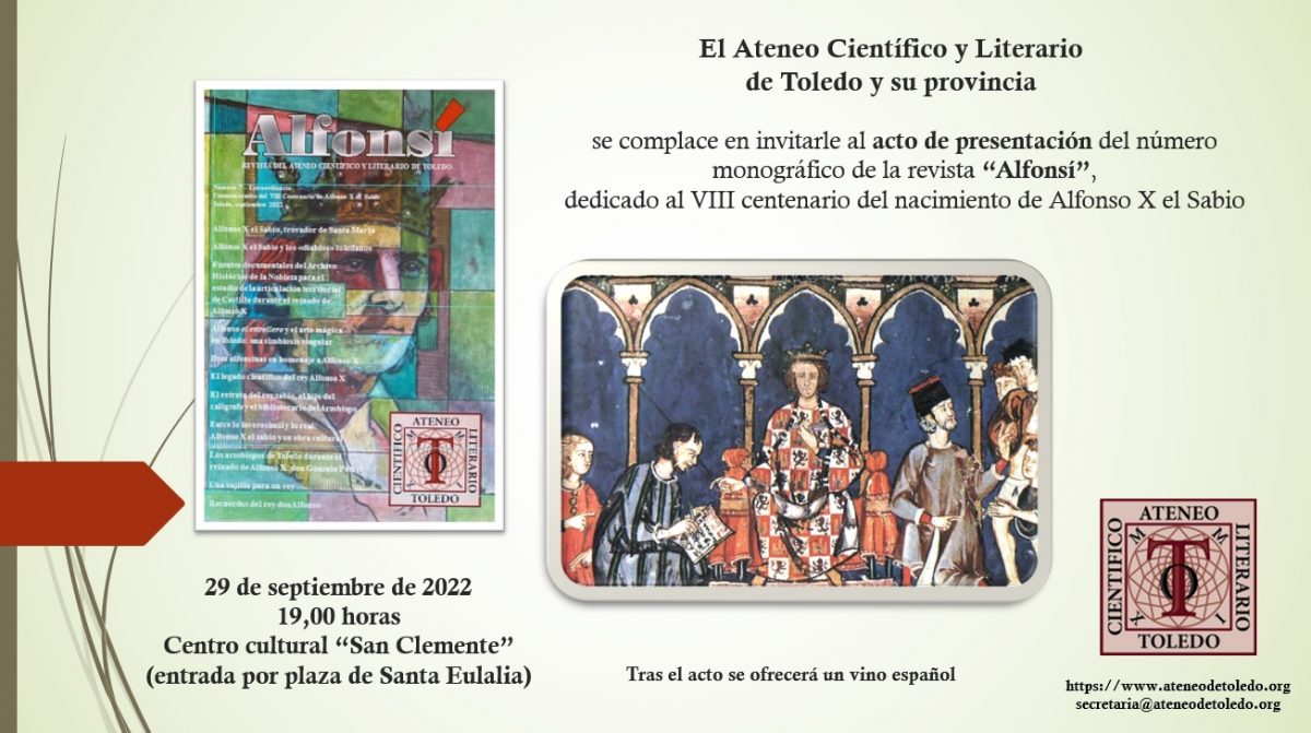 https://www.toledo.es/wp-content/uploads/2022/09/26071196-4934-40db-8463-69e066b19da4-1200x671.jpeg. Presentación de la revista ‘Alfonsí’ dedicada como monográfico al rey Alfonso X el Sabio