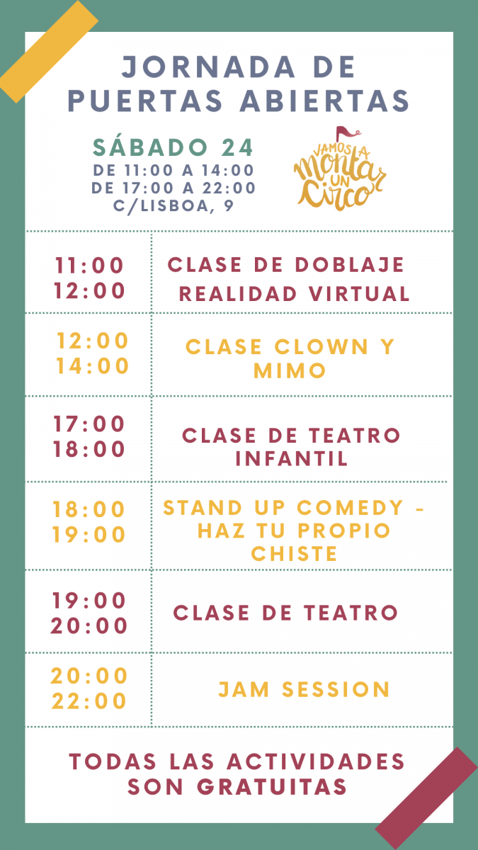 https://www.toledo.es/wp-content/uploads/2022/09/verde-rosa-vibrante-minimalista-mejores-canciones-conoceme-lista-de-instagram-cuestionario-1-1-675x1200.png. JORNADA DE PUERTAS ABIERTAS VAMOS A MONTAR UN CIRCO. Clase de Stand Up Comedy: haz tu propio chiste
