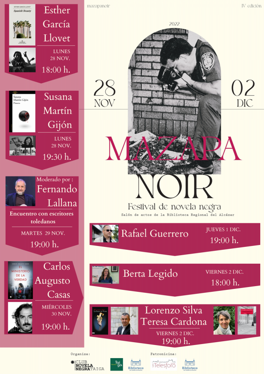 https://www.toledo.es/wp-content/uploads/2022/11/mazapanoir-2022-848x1200.png. Festival de novela negra de Toledo. MAZAPA NOIR