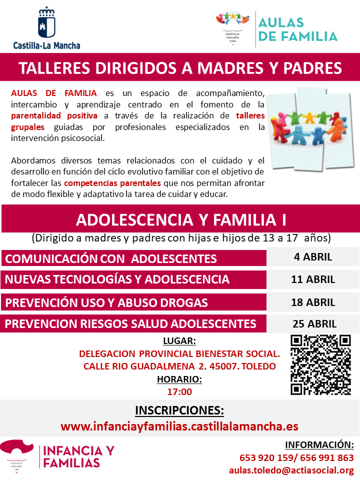 https://www.toledo.es/wp-content/uploads/2023/03/ag-adolescencia.-toledo.-abril.png. Talleres de Aulas en Familia “Adolescencia y familia”, prevención de comportamientos de riesgo para la salud en adolescentes.
