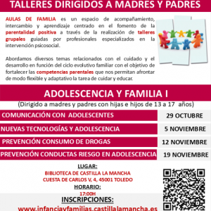 Biblioteca de Castilla la Mancha. Talleres dirigidos a madres y padres: “Detección y prevención del consumo de drogas”