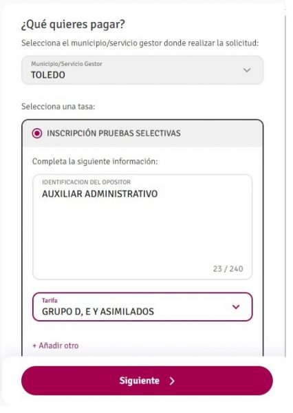 pago tasa auxiliar administrativo