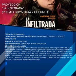 royección “La Infiltrada” (premio Goya 2025) y coloquio.