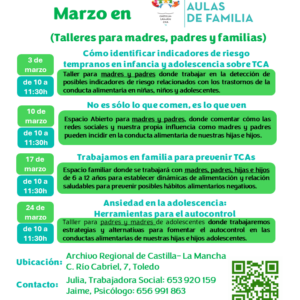 AULAS DE FAMILIA MARZO 2026 TOLEDO. ÁREA DE DESARROLLO: «PREVENCIÓN DE LAS CONDUCTAS DE RIESGO»