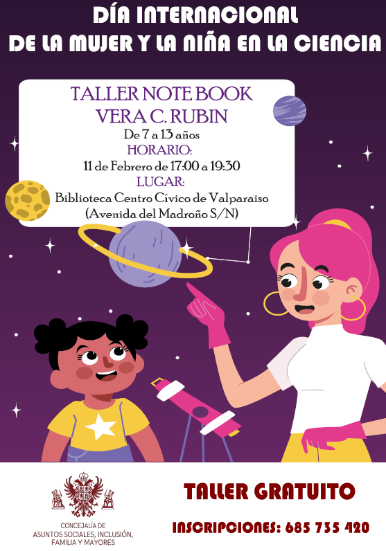 https://www.toledo.es/wp-content/uploads/2026/02/cartel-nina-y-ciencia-.png. TALLER: VERA C. RUBIN DÍA INTERNACIONAL DÍA DE LA MUJER Y LA NIÑA EN LA CIENCIA