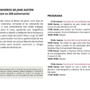 Seminario de Primavera: «El Universo de Jane Austen» (en su 250 aniversario).